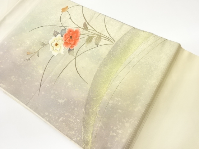 金彩花葉模様刺繍名古屋帯